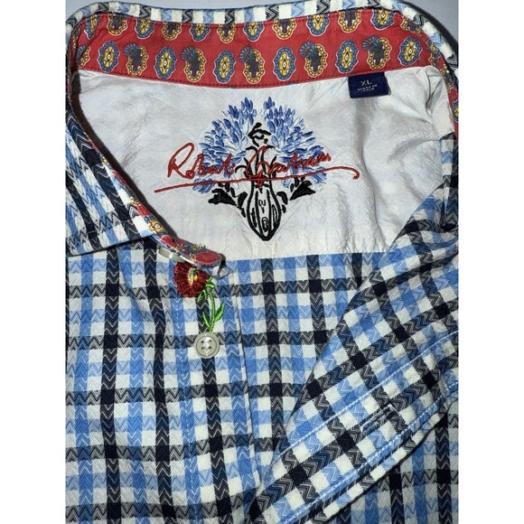 Robert Graham Dress Shirt. Men’s XL Embroidered, Gingham. Flip Cuff Silk Trim - Picture 4 of 8